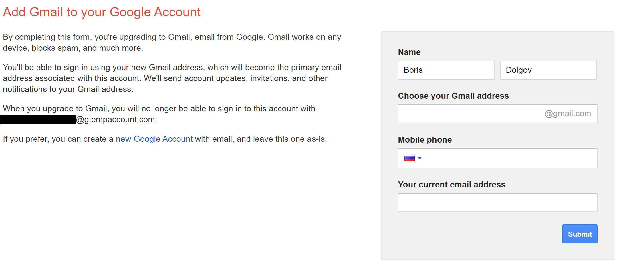 Hello, 2011: an alternative Gmail registration form